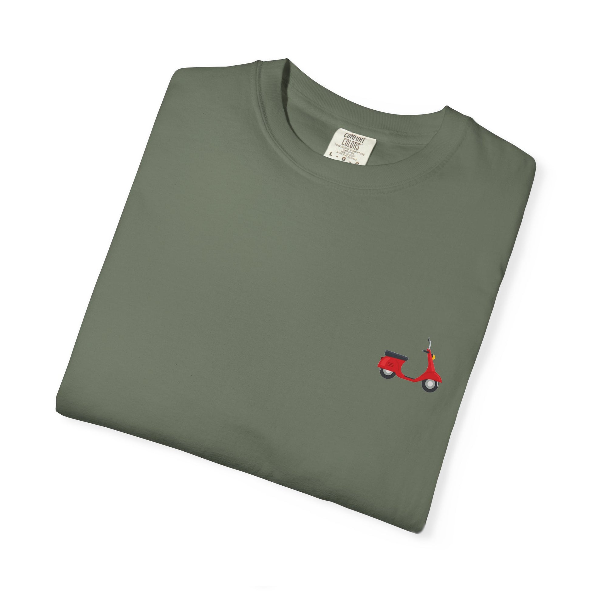 Casual Garment-Dyed T-Shirt with Scooter Design - Unisex, Summer Fashion, Gift Idea, Everyday Wear, Eco-Friendly Tee