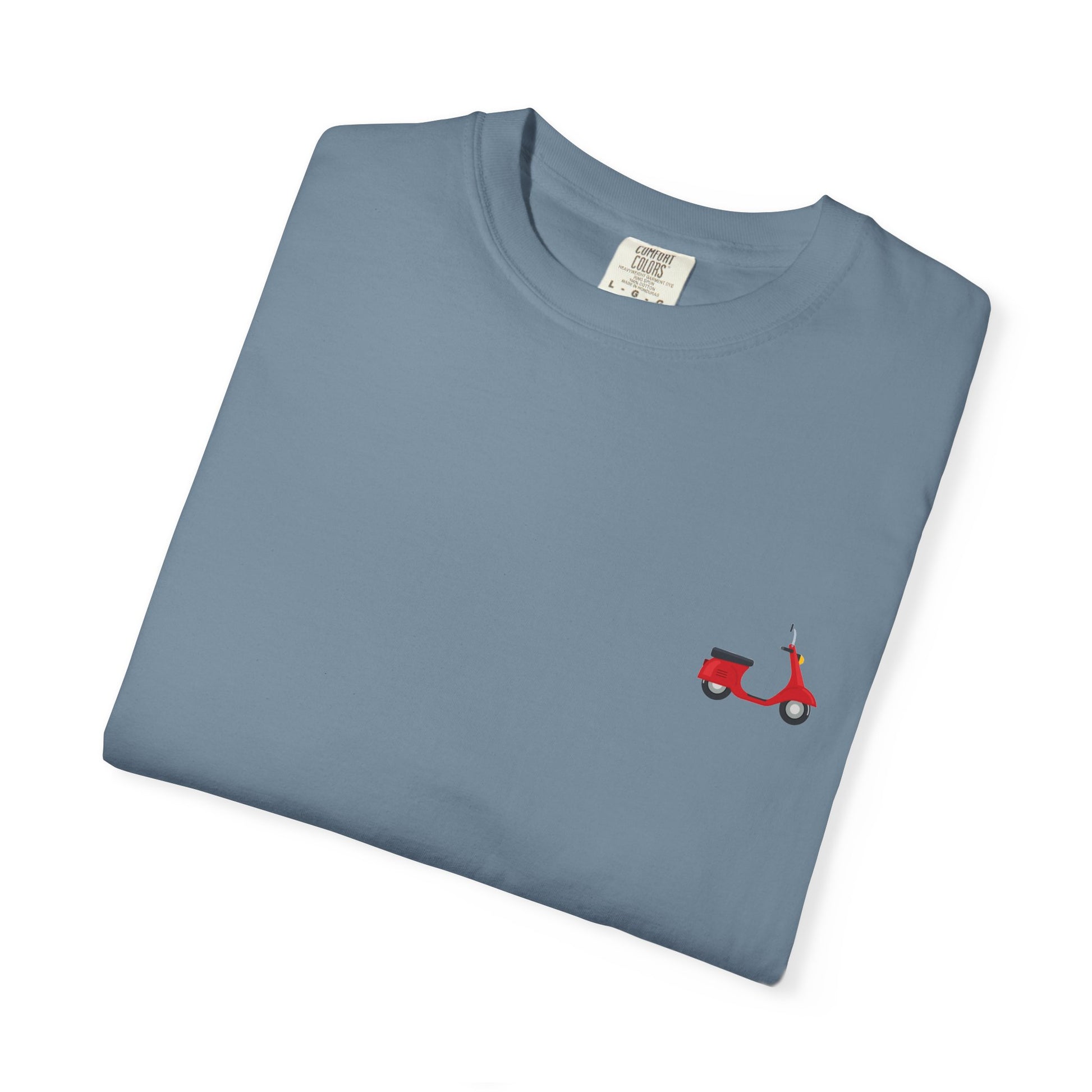Casual Garment-Dyed T-Shirt with Scooter Design - Unisex, Summer Fashion, Gift Idea, Everyday Wear, Eco-Friendly Tee