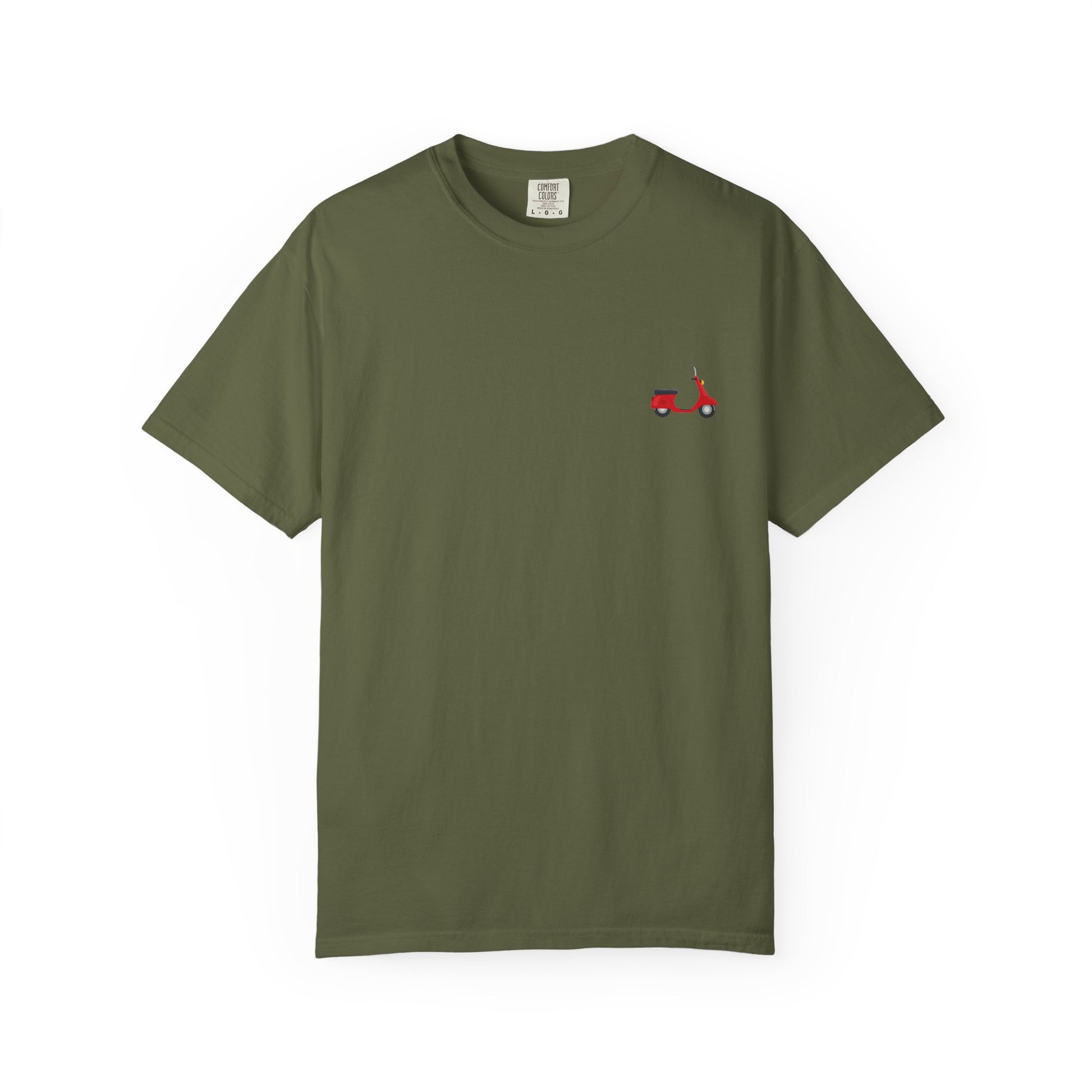 Casual Garment-Dyed T-Shirt with Scooter Design - Unisex, Summer Fashion, Gift Idea, Everyday Wear, Eco-Friendly Tee