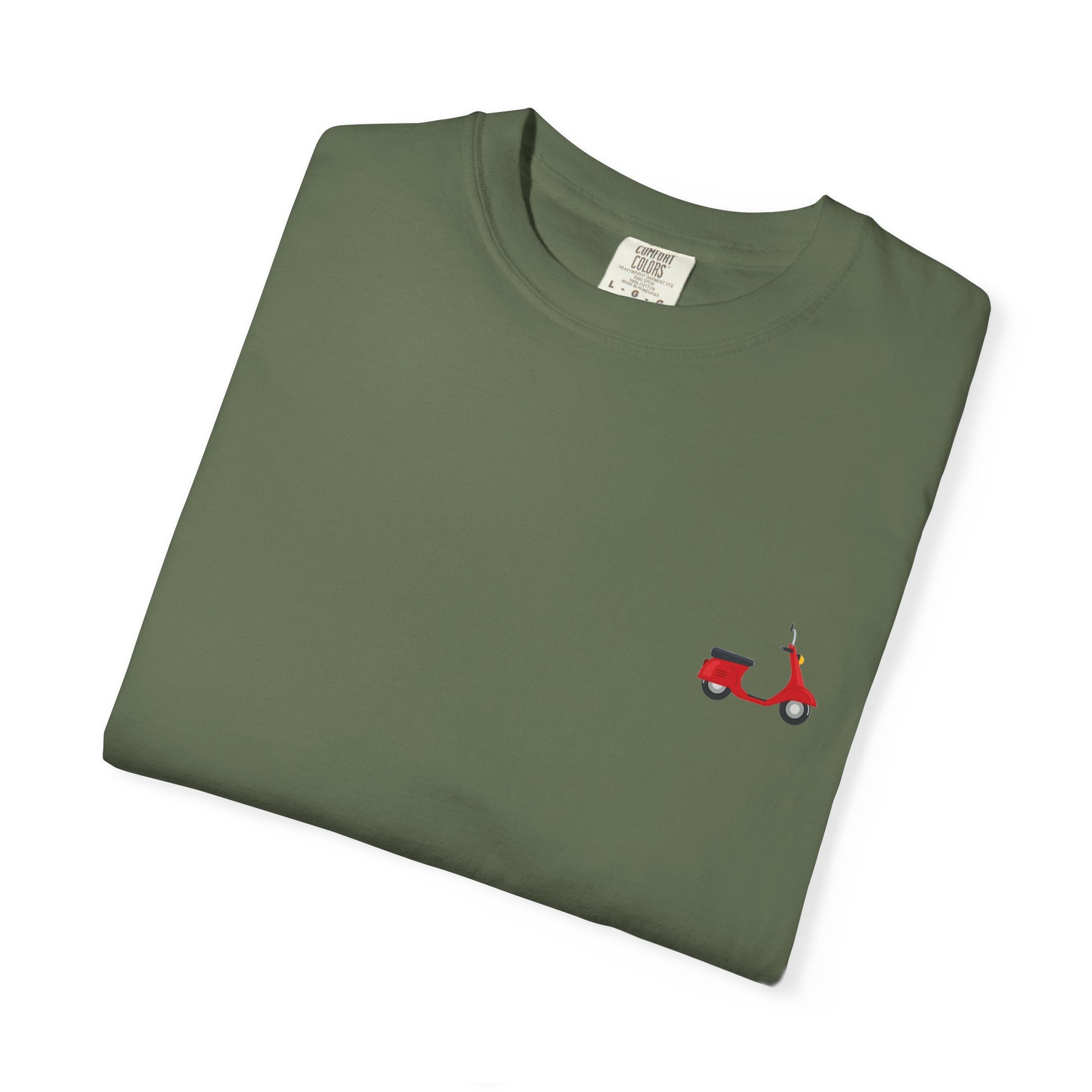 Casual Garment-Dyed T-Shirt with Scooter Design - Unisex, Summer Fashion, Gift Idea, Everyday Wear, Eco-Friendly Tee