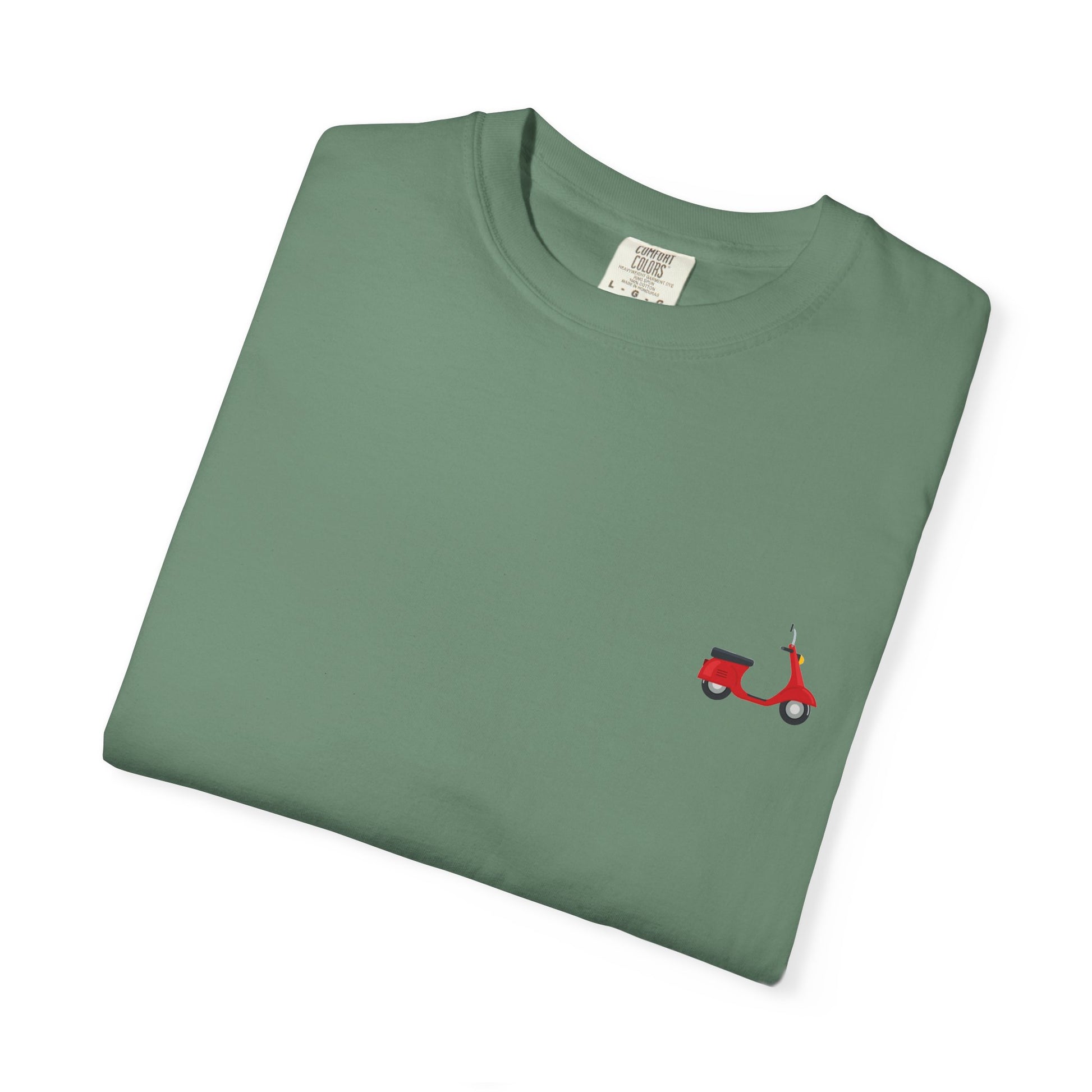 Casual Garment-Dyed T-Shirt with Scooter Design - Unisex, Summer Fashion, Gift Idea, Everyday Wear, Eco-Friendly Tee