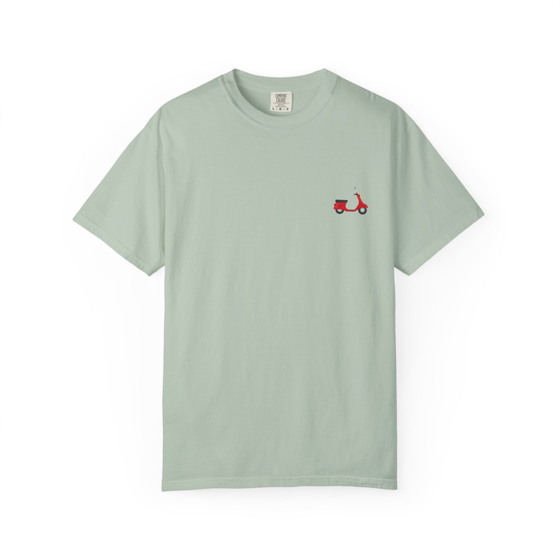 Casual Garment-Dyed T-Shirt with Scooter Design - Unisex, Summer Fashion, Gift Idea, Everyday Wear, Eco-Friendly Tee