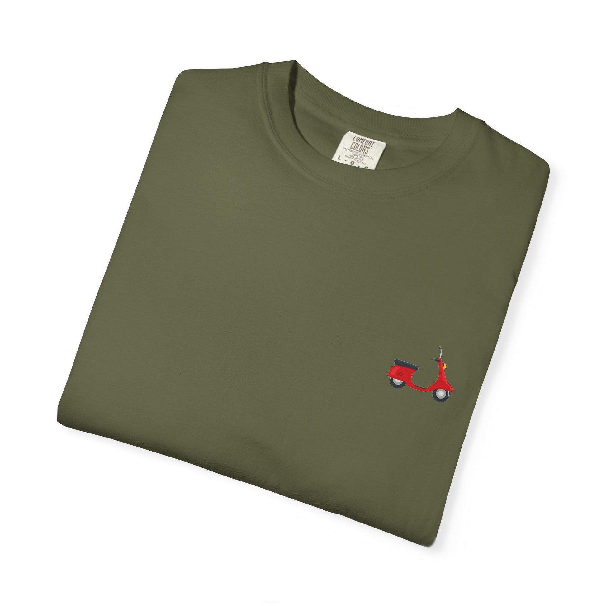 Casual Garment-Dyed T-Shirt with Scooter Design - Unisex, Summer Fashion, Gift Idea, Everyday Wear, Eco-Friendly Tee
