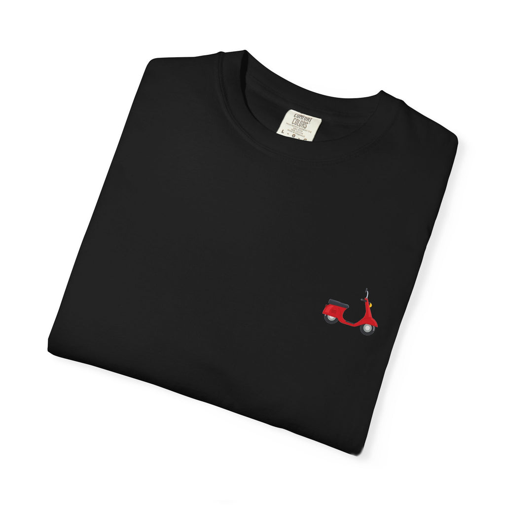 Casual Garment-Dyed T-Shirt with Scooter Design - Unisex, Summer Fashion, Gift Idea, Everyday Wear, Eco-Friendly Tee