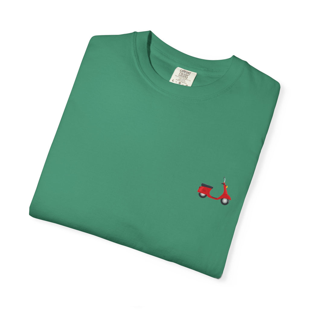 Casual Garment-Dyed T-Shirt with Scooter Design - Unisex, Summer Fashion, Gift Idea, Everyday Wear, Eco-Friendly Tee