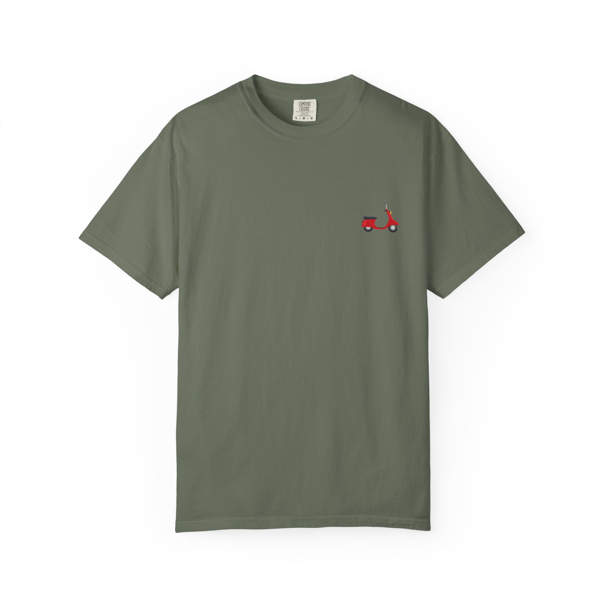 Casual Garment-Dyed T-Shirt with Scooter Design - Unisex, Summer Fashion, Gift Idea, Everyday Wear, Eco-Friendly Tee