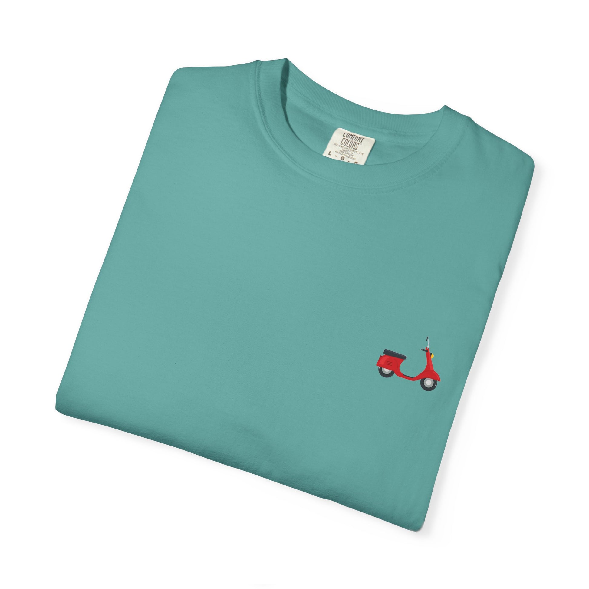 Casual Garment-Dyed T-Shirt with Scooter Design - Unisex, Summer Fashion, Gift Idea, Everyday Wear, Eco-Friendly Tee