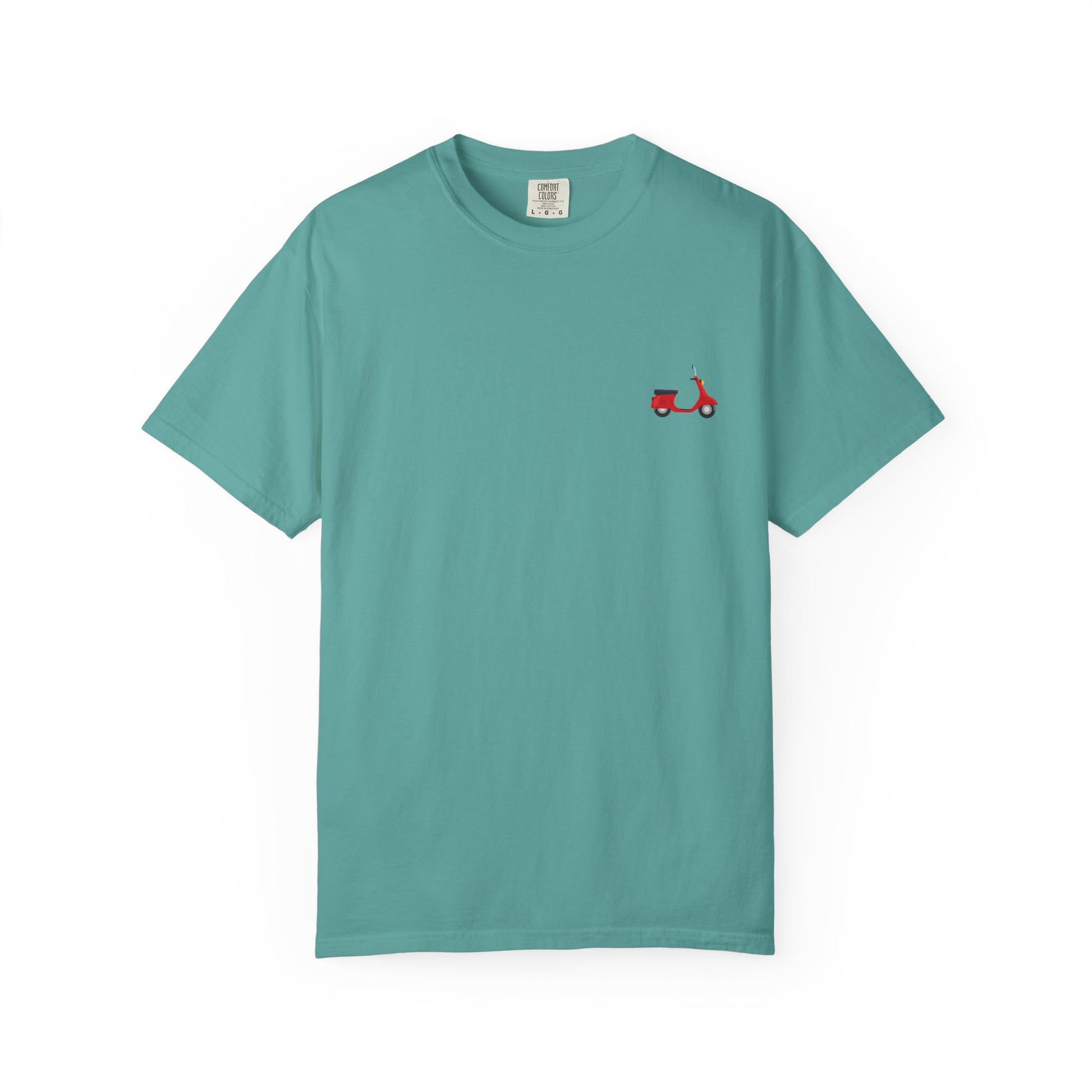 Casual Garment-Dyed T-Shirt with Scooter Design - Unisex, Summer Fashion, Gift Idea, Everyday Wear, Eco-Friendly Tee
