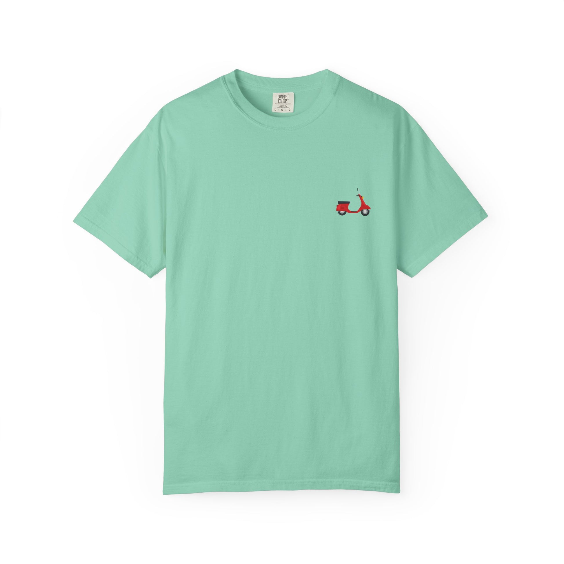 Casual Garment-Dyed T-Shirt with Scooter Design - Unisex, Summer Fashion, Gift Idea, Everyday Wear, Eco-Friendly Tee