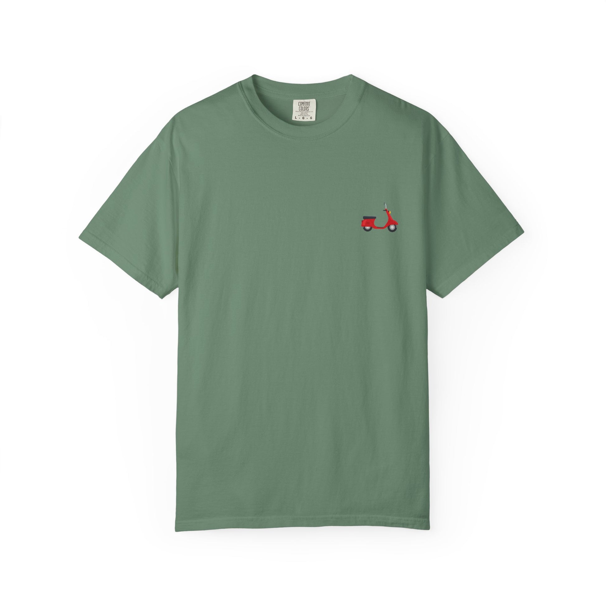 Casual Garment-Dyed T-Shirt with Scooter Design - Unisex, Summer Fashion, Gift Idea, Everyday Wear, Eco-Friendly Tee